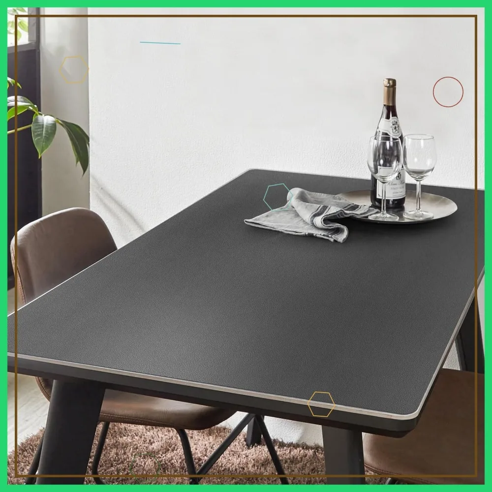 

Waterproof PVC Table Protector, 42x72 Inch Dark Gray Leather-Look Mat, Anti-Scratch Heat Resistant for Dining or Office Desk