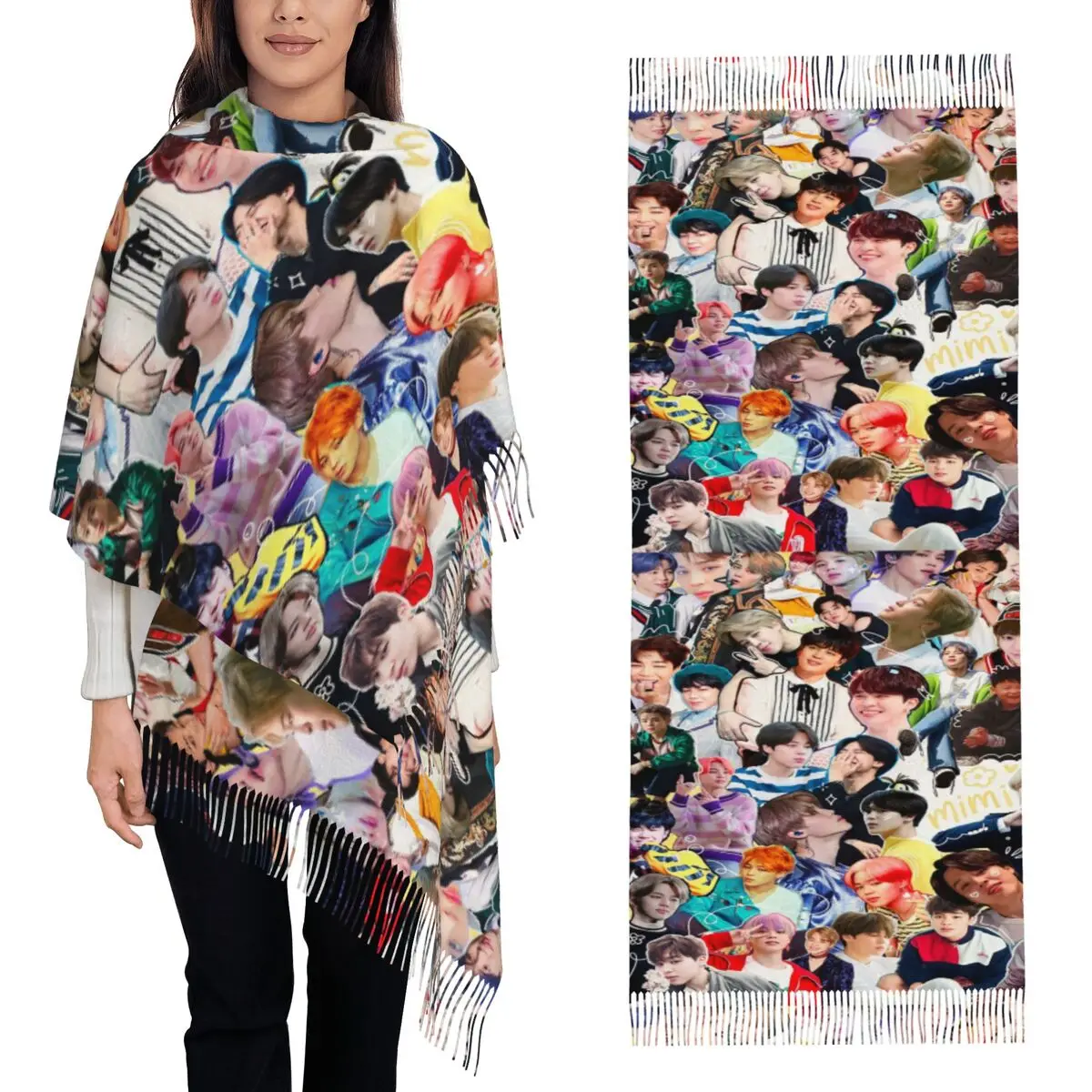 

Park J-Jimin-S Meme Scarf Tassel Scarves for Women Soft Warm Shawls and Wraps Large Fall Winter Shawl Wrap