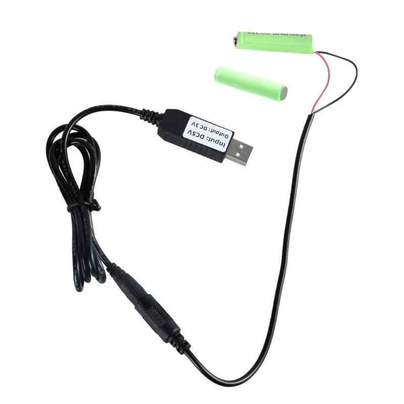 P5EA USB Battery Eliminators Line USB 5V 2A to 2x1.5V LR03 Dummy Battery Power Cable for Remote Toys Thermometers