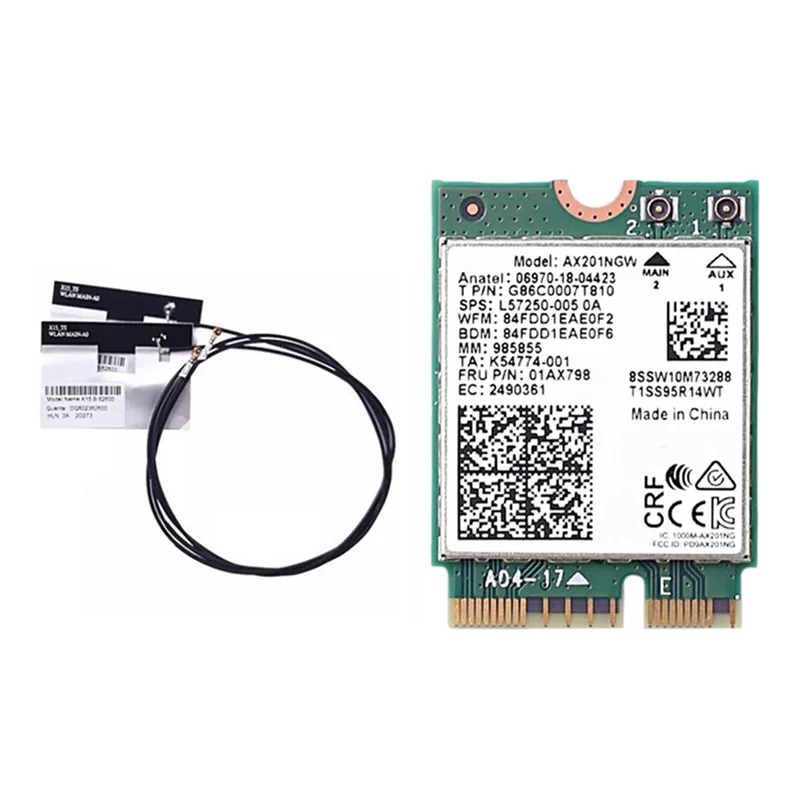 AX201NGW WiFi Card with 2XAntenna 2.4 Ghz+5Ghz WiFi 6 3000Mbps M.2 CNVio2 Bluetooth 5.1 WiFi Adapter for Win10