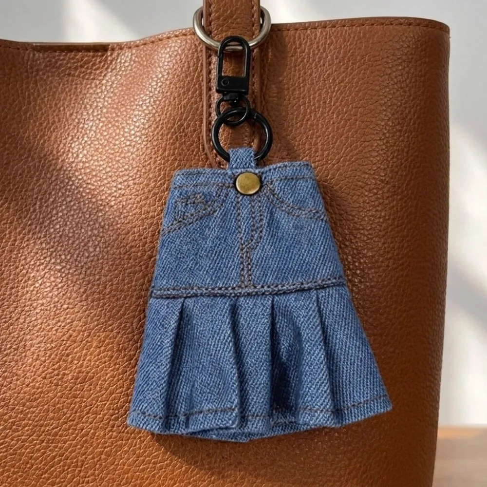 Quirky Creative Mini Denim Jeans Pen Holder Denim Blue Lightweight Keychain Skirt Bag Charm Stationery Pouch Office