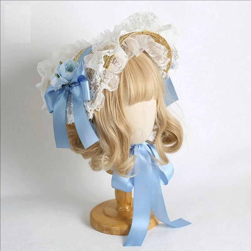 قبعة قش دانتيل لوليتا على الطراز الريفي متعددة الألوان تذكر bnt قبعة من القش على طراز فرنسا #3