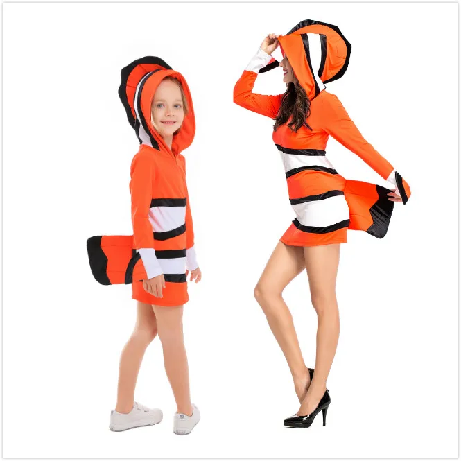 أزياء الهالوين المهرج الوالدين والطفل، ملابس أداء على شكل المحيط، ملابس حورية البحر لملابس المسرح العرقي للسيدات