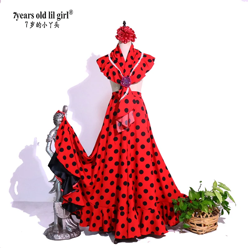 Flamenco spagnolo Sciarpa + Gonna Abito Costume Performor Abito Donna Ragazza Gyspy Sala da ballo Festival Performance Abbigliamento da ballo AA010