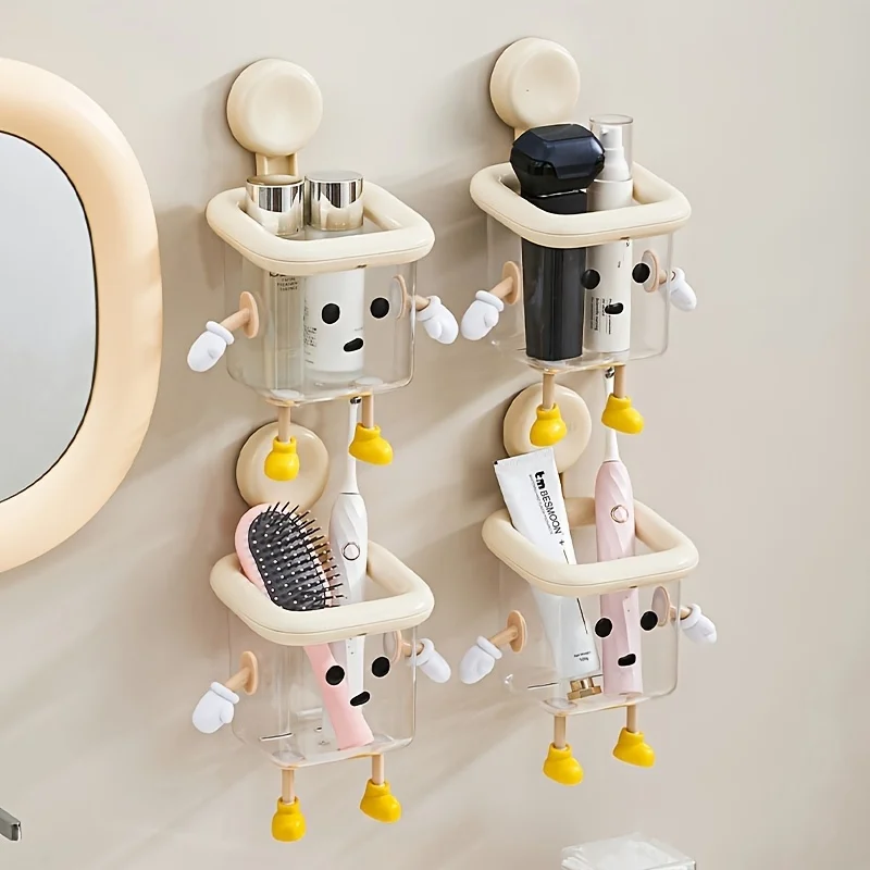 Cute Toothbrush Holder, Home Wall Mounted Non Drilling Suction Cup, High-End Multifunctional Bathroom Transparent Box, Kitchen