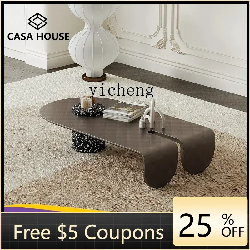 

YFY light luxury modern home living room coffee table metal brushed oval high-end terrazzo tea table home decor