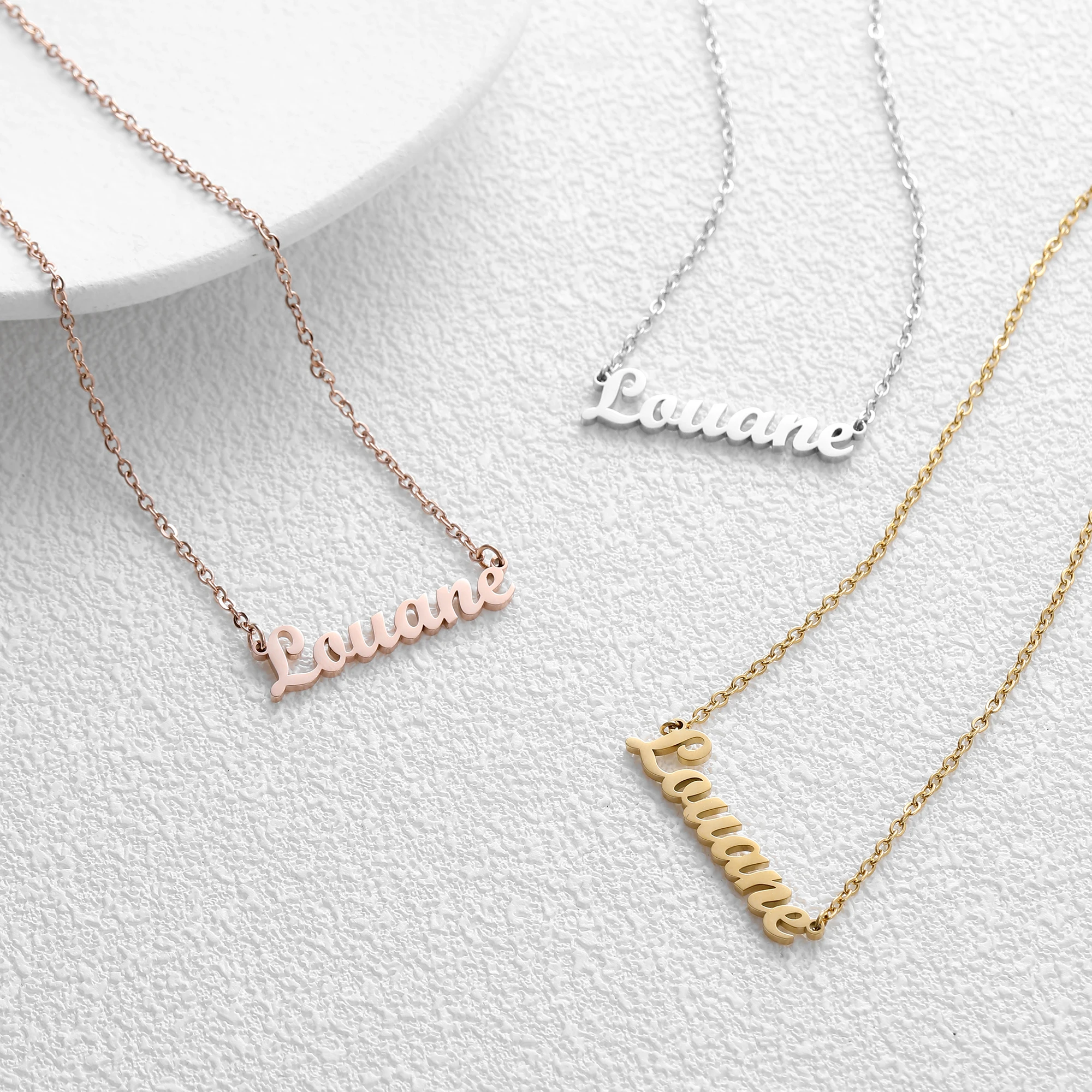 Colar com nome personalizado aço inoxidável para mulheres, pingente personalizado carta inglesa, Galvanizado Ouro 18K