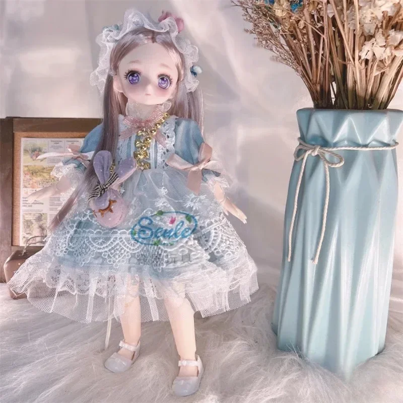 1/6 BJD Doll Comic Face 3D Simulation Eyes Multiple Movable Joint Dolls and Clothing Fashion Princess Dress Set Toy for Girls