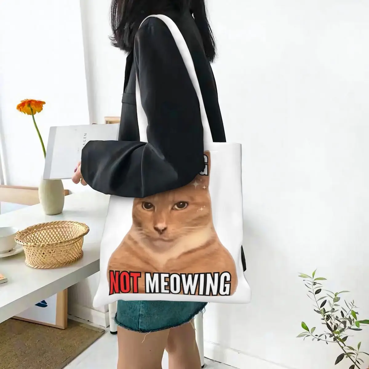 Mewing NOT medue Meme Merch Холщовая Сумка-тоут для женщин Повседневная сумка Looksmax с кошачьим лицом повседневные сумки Handbang