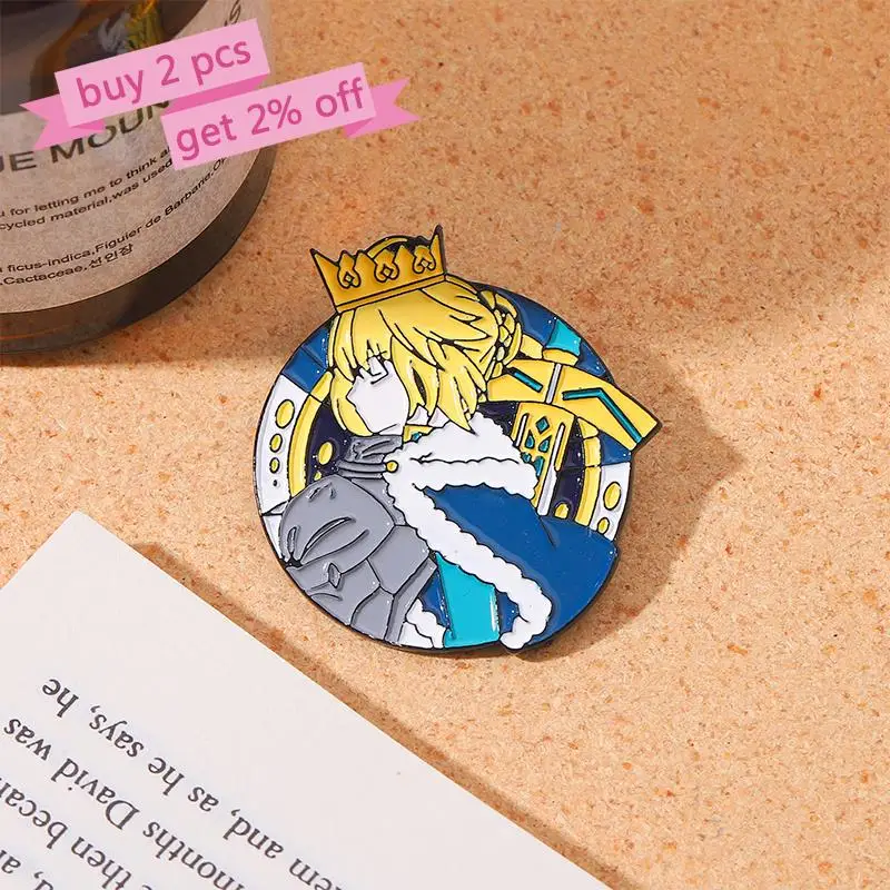 Custom Altria Pendragon Brooches Lapel Badges Cartoon Anime Fate Jewelry Gift for Fans Friends Saber Enamel Pins