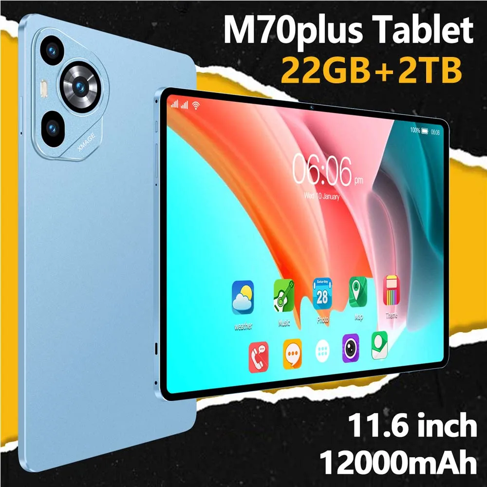 

Оригинальный планшет M70plus, 11,6 дюйма, Android 15, игровая вкладка, 5G, двойная SIM-карта, 12000 мАч, WIFI, HD-экран, детский планшетный ПК, 22 ГБ + 2 ТБ