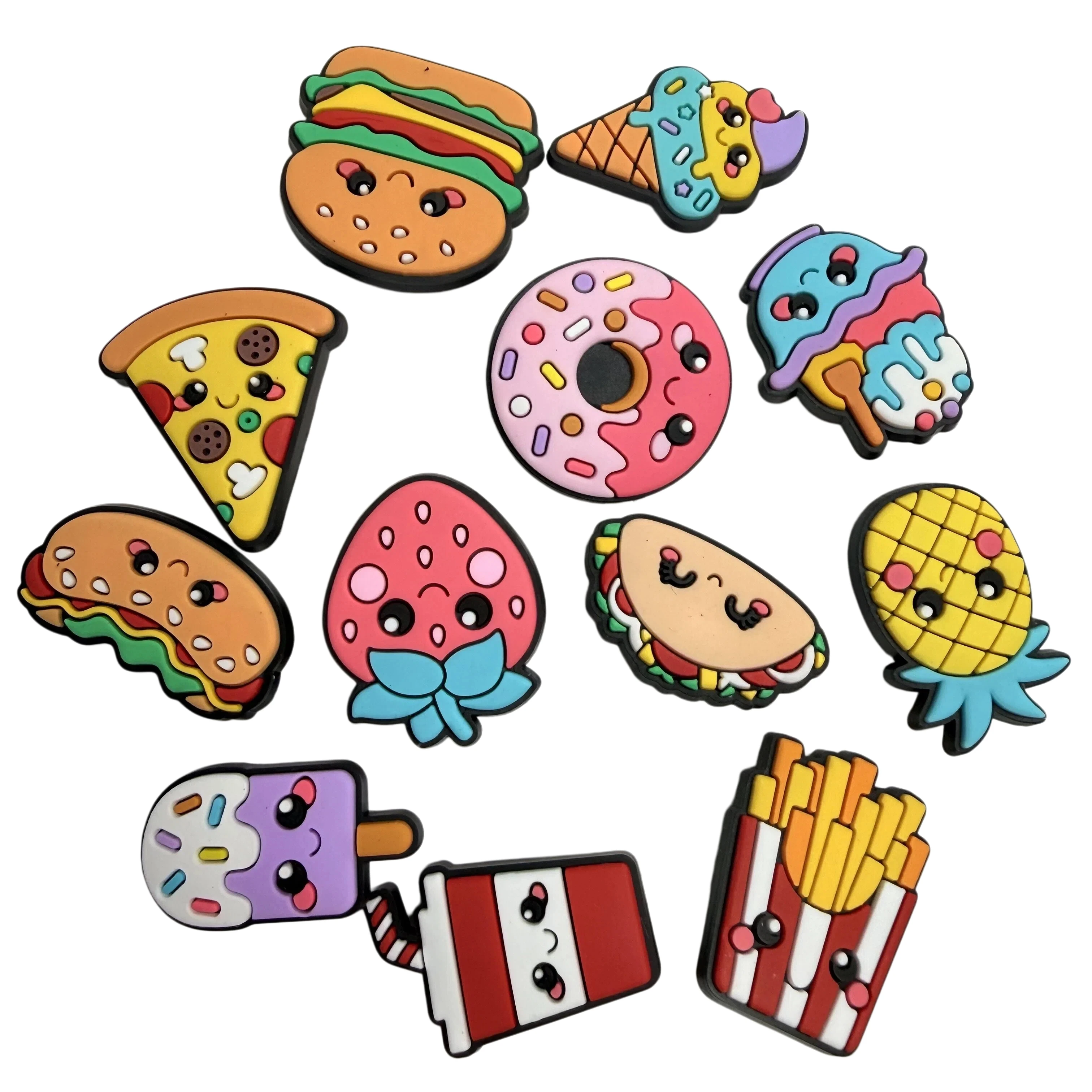 12-100Pcs Cartoon Food French Fries Pizza Strawberry Burger PVC Sandals Shoe Charms Buckle Clog  Garden Shoes Ornament Xmas Gift
