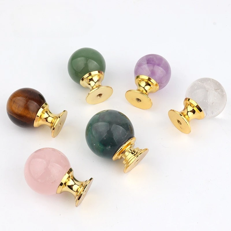 Natural raw stone crystal spiritual energy transfer drawer kitchen closet door handle European single-hole simple crystal handle