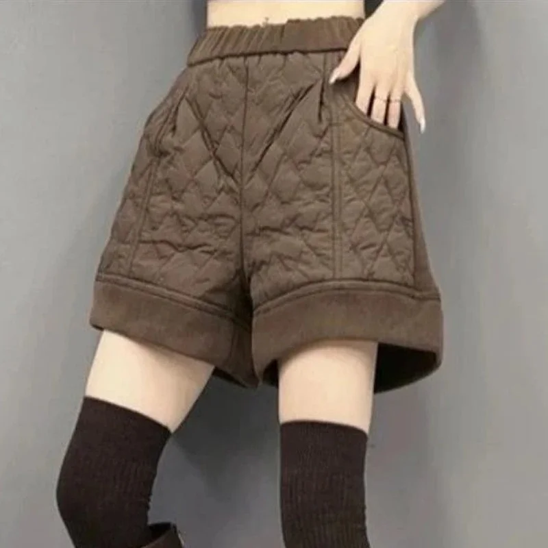 Fashion Lingge Elastic Waist Straight Leg Pants for Women 2026 Autumn Winter New Workwear Boots Pants Casual Shorts Female