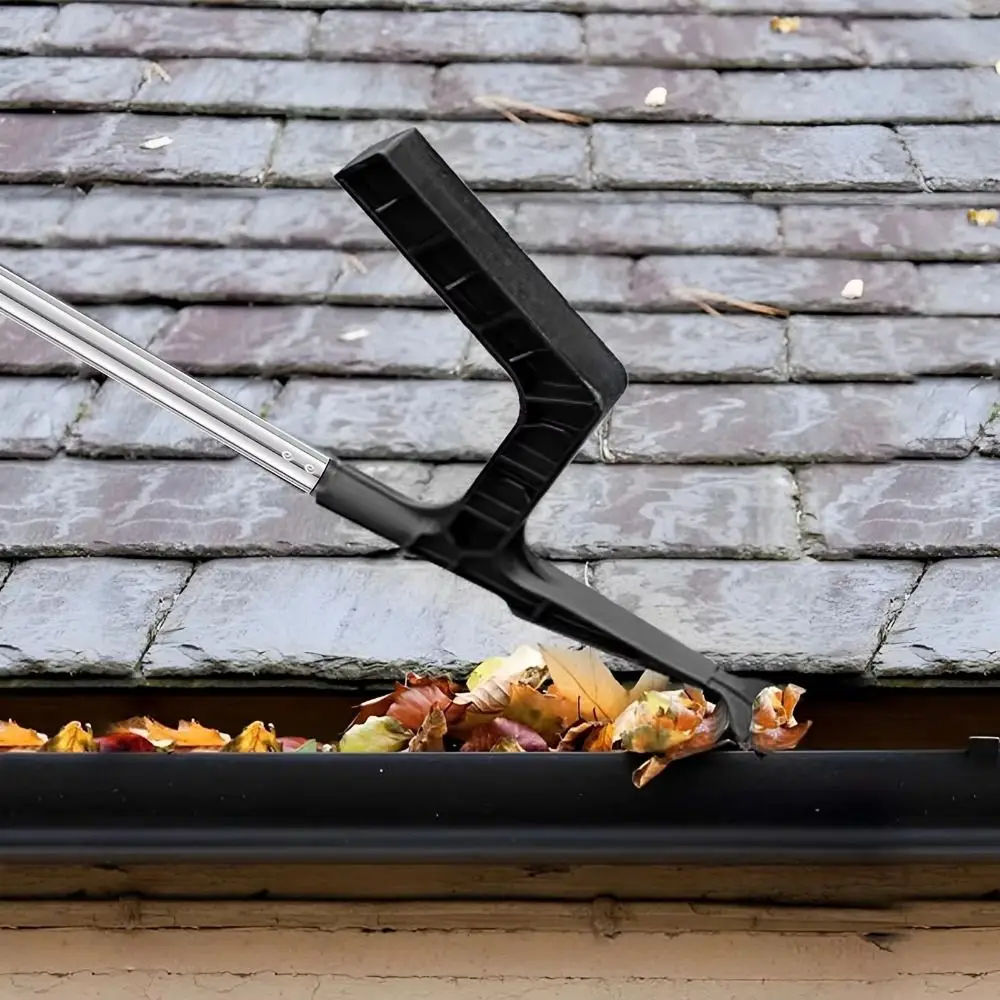 Limpador de calha extensível, poste de emenda telescópico, escova portátil de limpeza de calha, cabeça de plástico durável antiferrugem