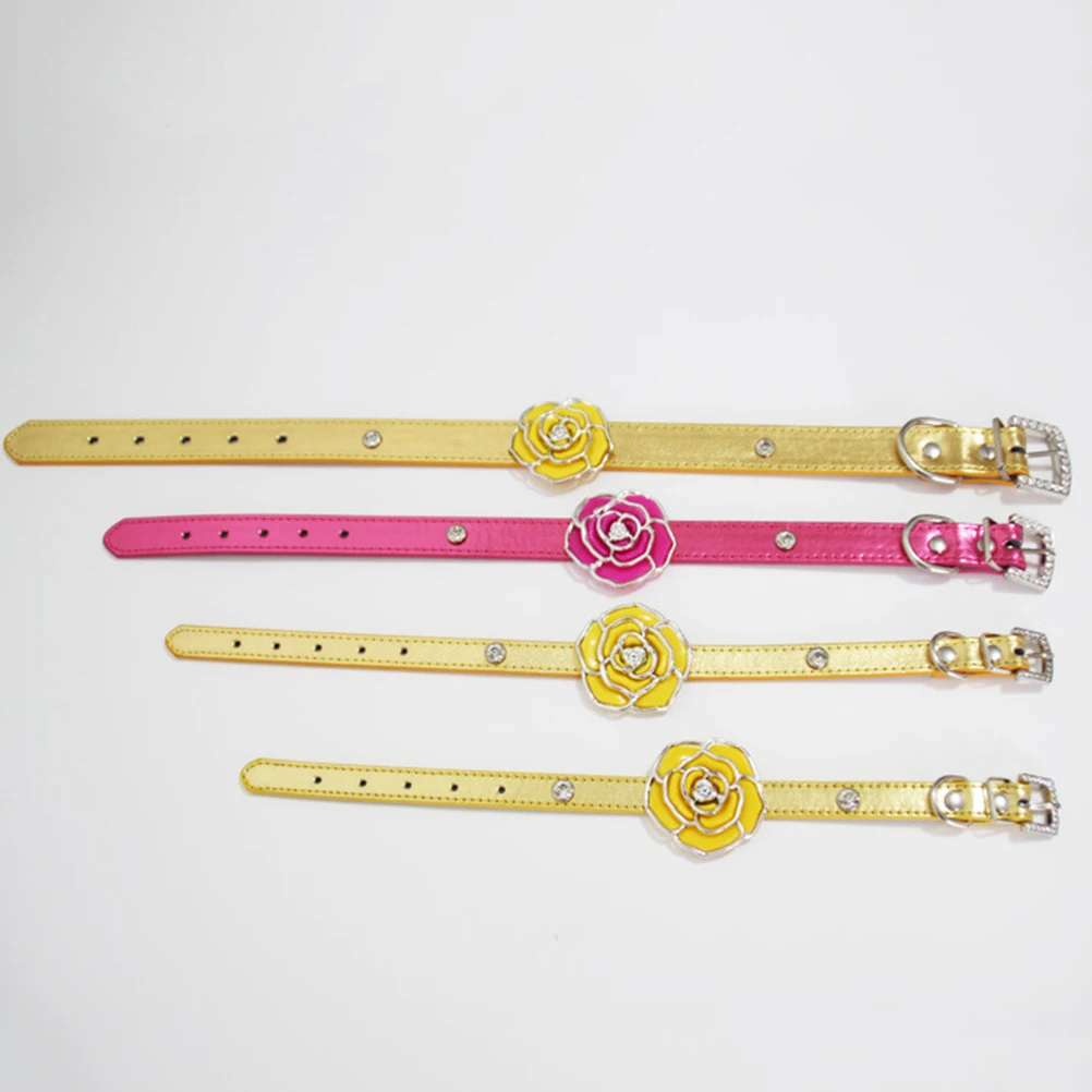 

Rhinestone Rose Pet Necklace Adjustable Dog Cat Animal Collar Chain For Small Pets Pink M Size Durable Shiny Comfortable