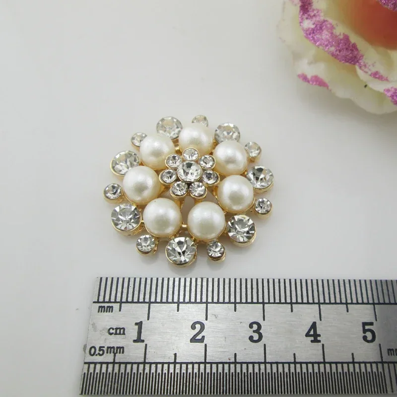 5pcs 10 Colors Pearl Flatback Rhinestone Buttons Diamante Crystal Hair Flower Scrapbooking Accessories