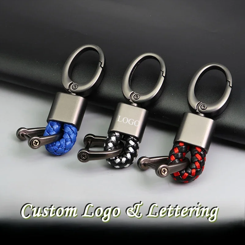 

Laser Engraved Custom Logo Cowhide Keychain Braided Rope Vachette Clasp Microfiber Leather Car Key Chain Vintage Keyring Gift