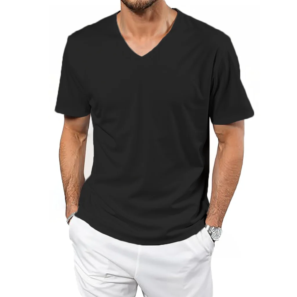Summer New T-shirt for Men Ice Silk Cool Feeling V-neck T-shirt Quick Drying Lightweight V-neck Breathable Casual Tops