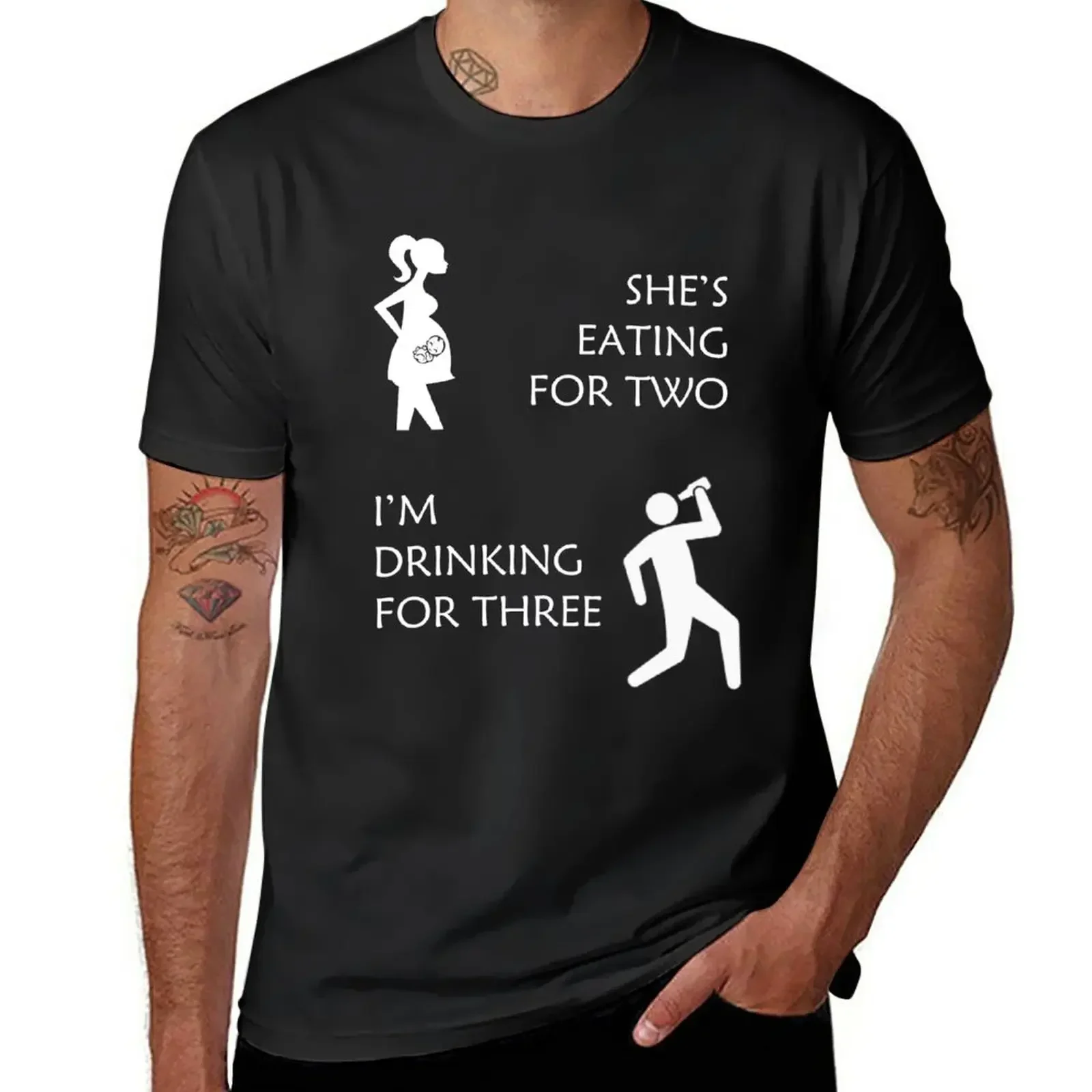 SHE'S EATING FOR TWO I'M DRINKING FOR THREE - PREGNANT FUNNY T-Shirt tees tshirts for men