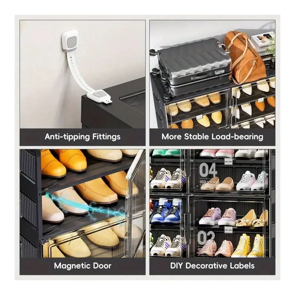 

Thick Transparent Shoe Box With Lid, Foldable And Stackable Plastic Shoe Rack Organizer Waterproof, Space Saving, Suitable For