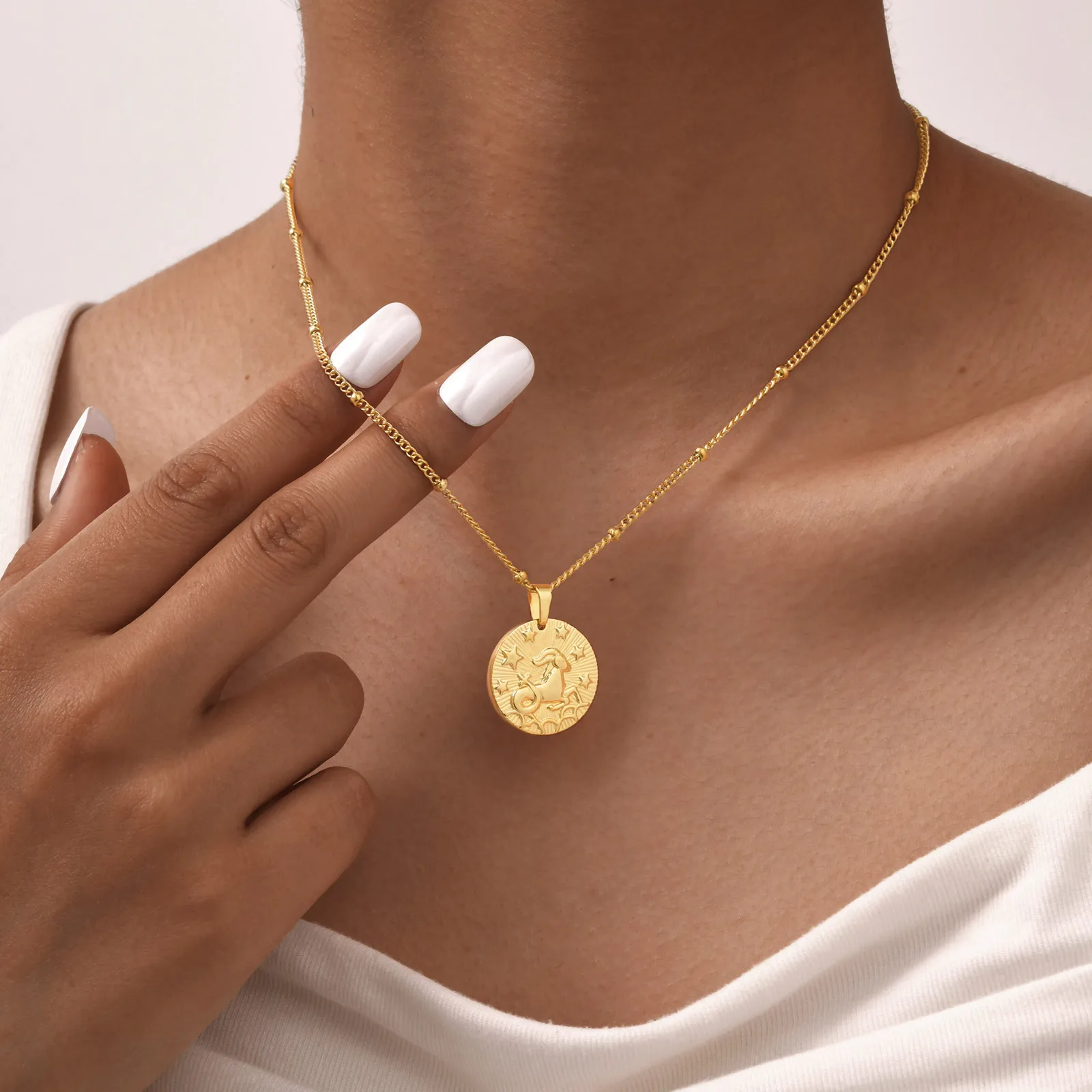 Stainless Steel Zodiac Constellation Necklace for Women, Amulet Round Coin Pendant Vintage Jewelry Birthday Gift - Image 2