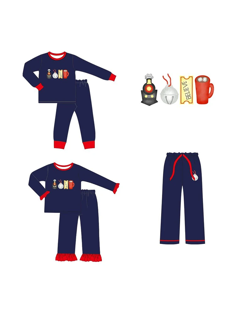 Toddler Kids Polar-Express Train Pajama Set Long Sleeve Top Pants Christmas Pajama Outfits Matches Adult Pants