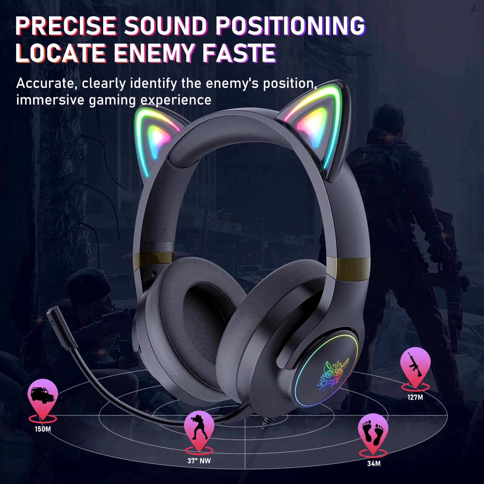 

ONIKUMA X30 Wired Headphone with RGB Detachable Cat Ears RGB Light Surround Sound Over-Ear Wired Headset Gamer for PC Gaming