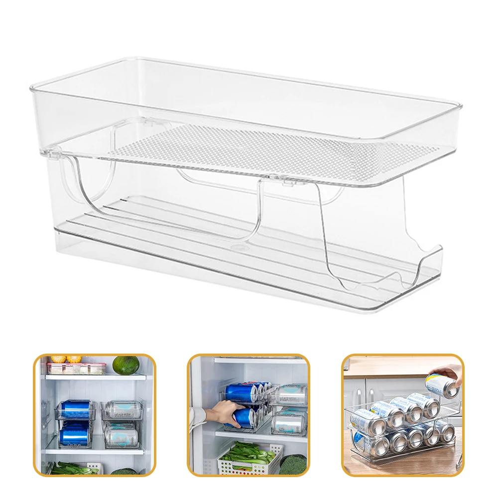 

Double Layer Refrigerator Can ganizer Transparent Drinks Storage Box Rolling Type Multi Function Soda Holder Design