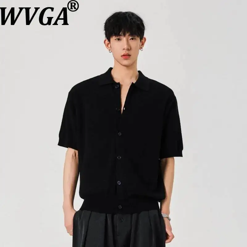 

Вязаные футболки с короткими рукавами в американском стиле WVGA, летние модные новые мужские нишевые шикарные кардиганы с отложным воротником W22443