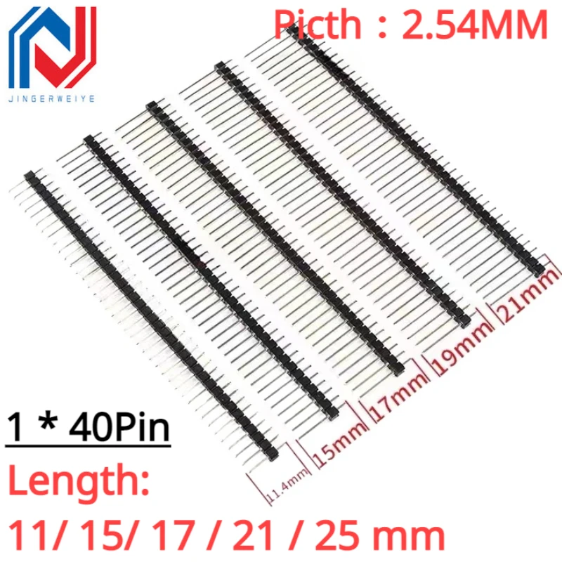 10PCS 1X40 Pin Single Row MALE 2.54MM PITCH 11MM/15MM/17MM/21MM/25MM LONG PIN Header connector Strip 1X40pin 1*40 40P 40Pin