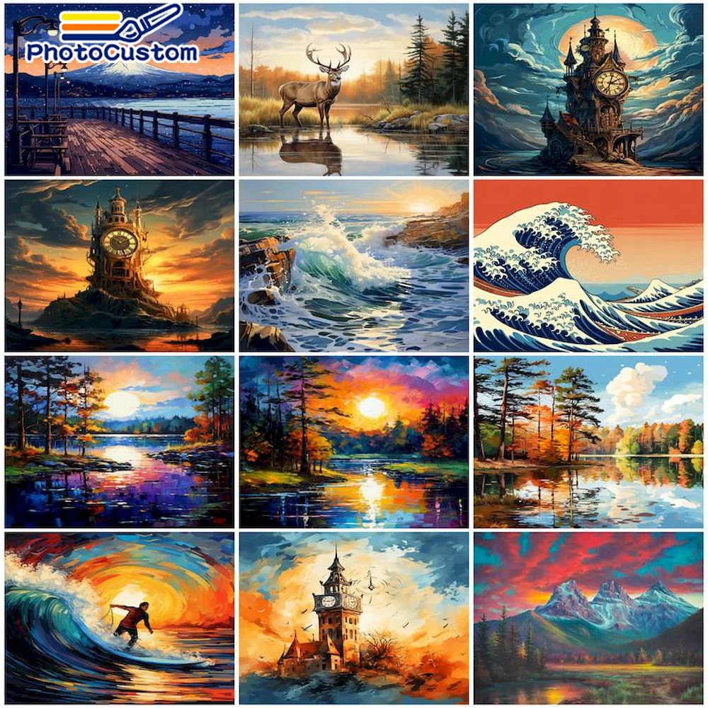 

PhotoCustom Painting By Numbers Seascape On Canvas Painting For Adult Diy Kits Coloring By Numbers For Home Wall Art Decoration