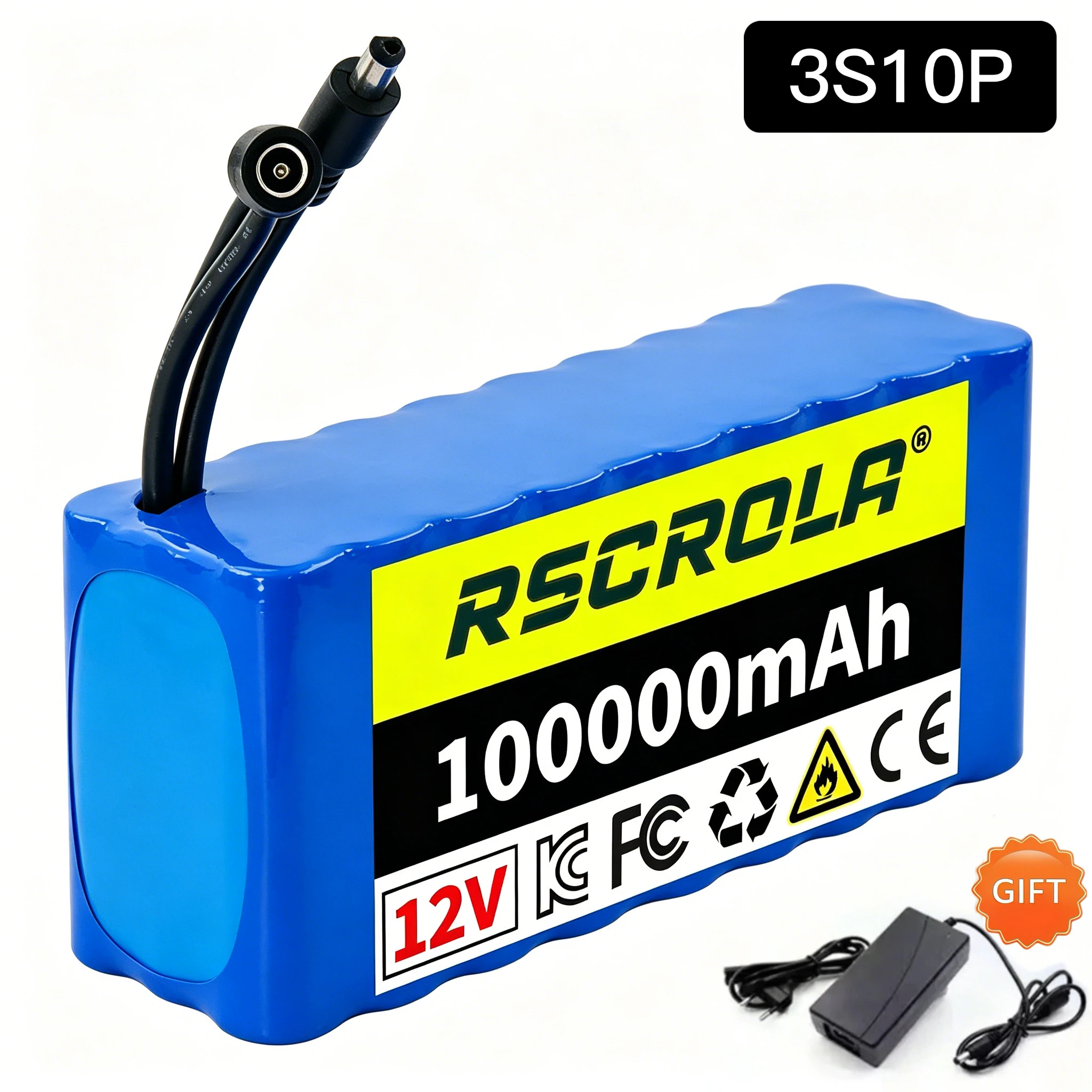 Batterie au lithium rechargeable 12V 18650 avec BMS, pour énergie solaire, éclairage LED, modèle RC, alimentation électrique, longue durée de vie avec chargeur