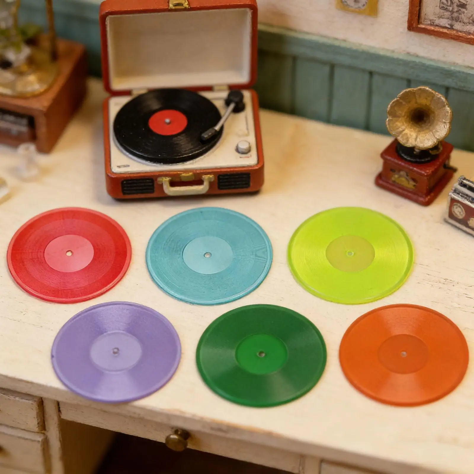 Simulation Vinyl Records Display Model Miniature Dollhouse Accessories Retro Mini Toy Set for Collectible Miniatures Scenes