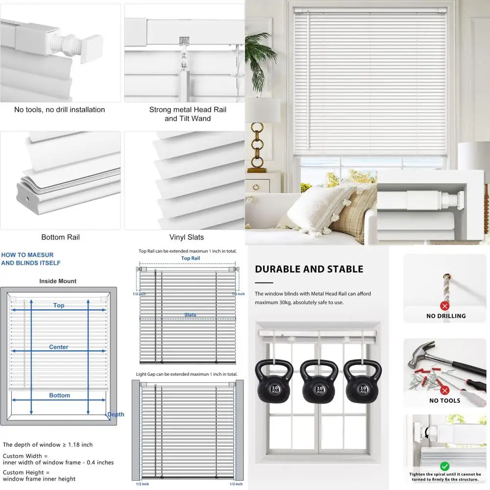 

Cordless 1 Vinyl Mini Blinds, 47x64 Light Filtering, White Horizontal Window Shades