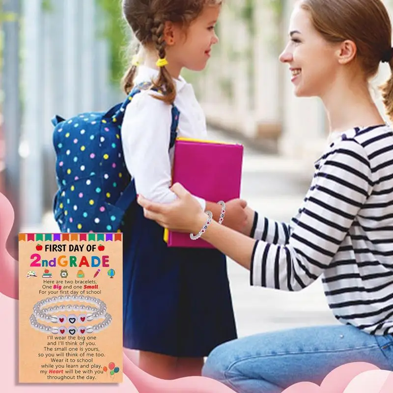 Pulseras de regreso a la escuela, encantadoras pulseras con dijes de perlas, joyería para madre e hija con tarjeta de bendición para mujeres y niñas