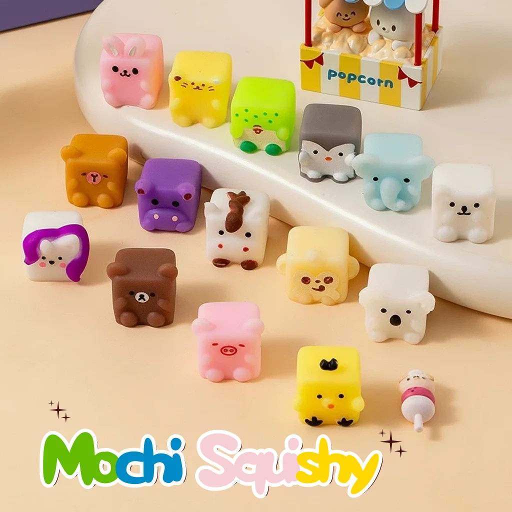5Pcs Zufällig Mochi Squishy Nette Quadratische Tiere Squeeze Antistress Ball Tier Kneifen Stress Relief Zappeln Spielzeug Geschenke Kinder Erwachsene