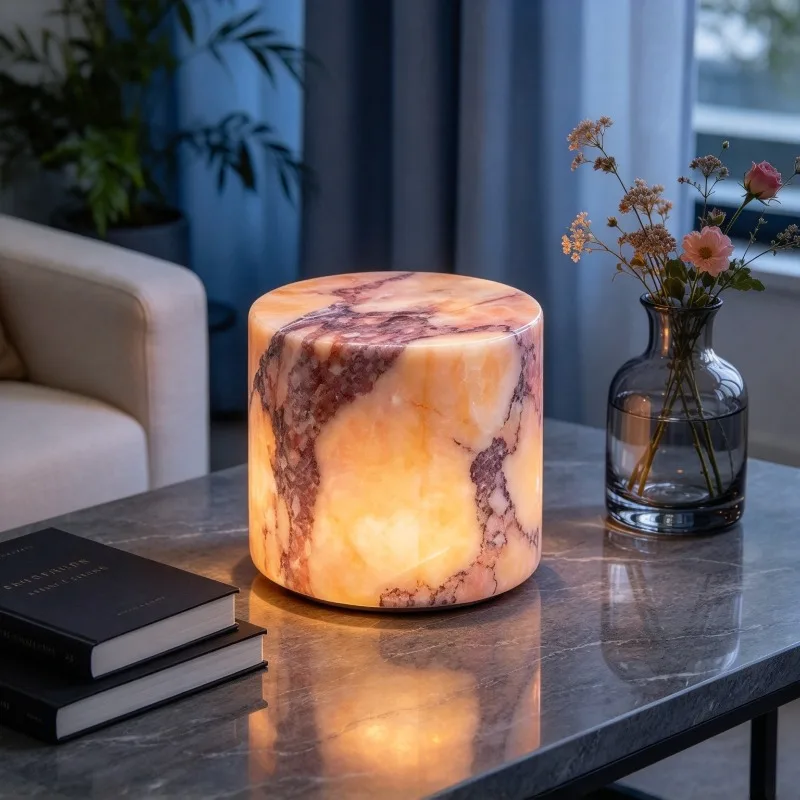 Luxury Stone Touch Lamp, Pink Marble Bedside Table Lamp, Touch Control Night Light for Bedroom Decoration