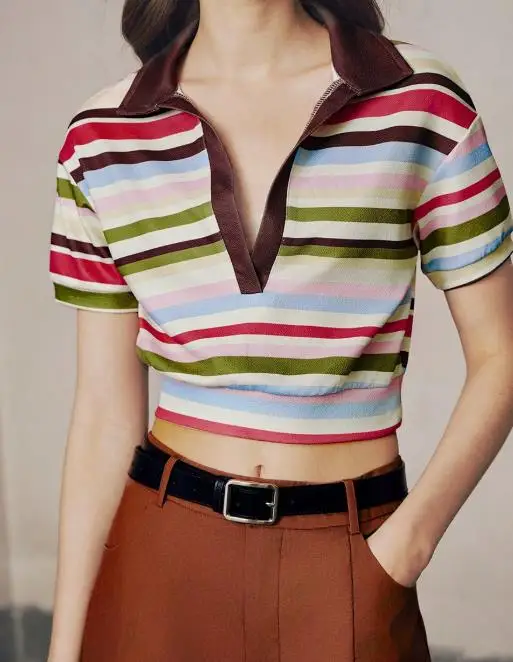 

Temperament Striped 2025 Summer New Commuter Striped Short Sleeved Women