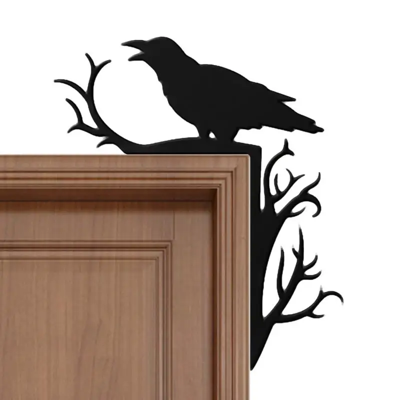 

Door Frame Decor Halloween Crow Metal Door Topper Door Corner Sign Door Ornament Welcome Sign Elegant Waterproof Home Wall