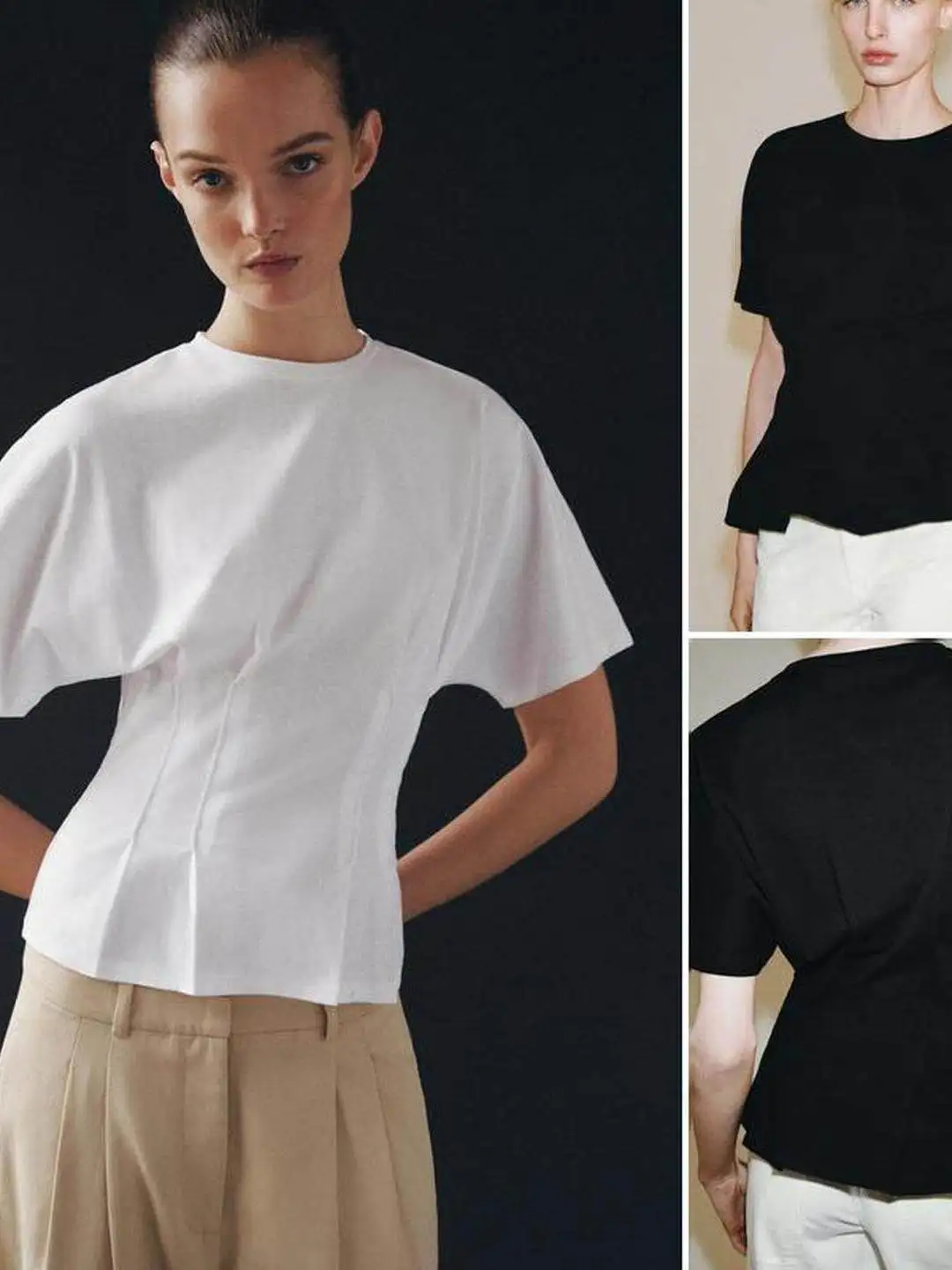 Casual Style Short Sleeve round Neck Slim Fit T-Shirt with Pleated Detail Decorative Women's Citywalk Cotton Modal Linen Blend