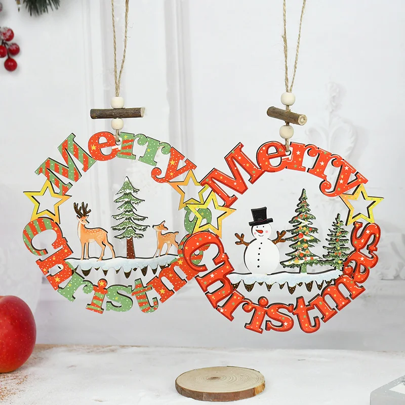 

1pc Christmas Decoration Wooden Pendant Merry Christmas Hollow Lettering Wooden Pendant Christmas Tree Hanging Decoration Props