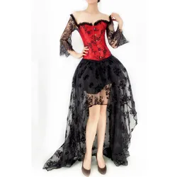 Gothic Corset Dress Set Sexy Off Shoulder Underbust Corset and Asymmetrical Lace Skirt Gothique Vintage Costume Burlesque Corset