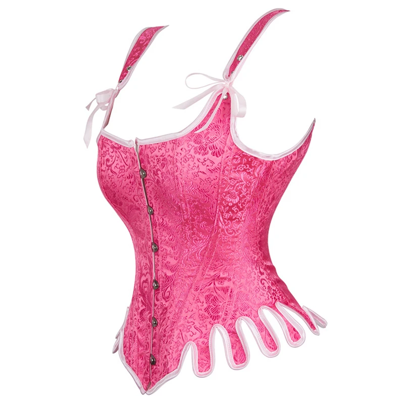 New Retro Steampunk Gothic Overbust Corset Women Slimming Sexy Pink Bustiers Top Jacquard Tight Vest Lingerie Body Shaper