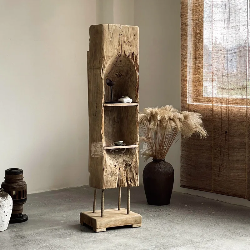 Wabi Sandy Wind Customized Solid Wood Shelf Homestay Living Room Decoration Creative Display Shelf Maple Movable Shelf Home
