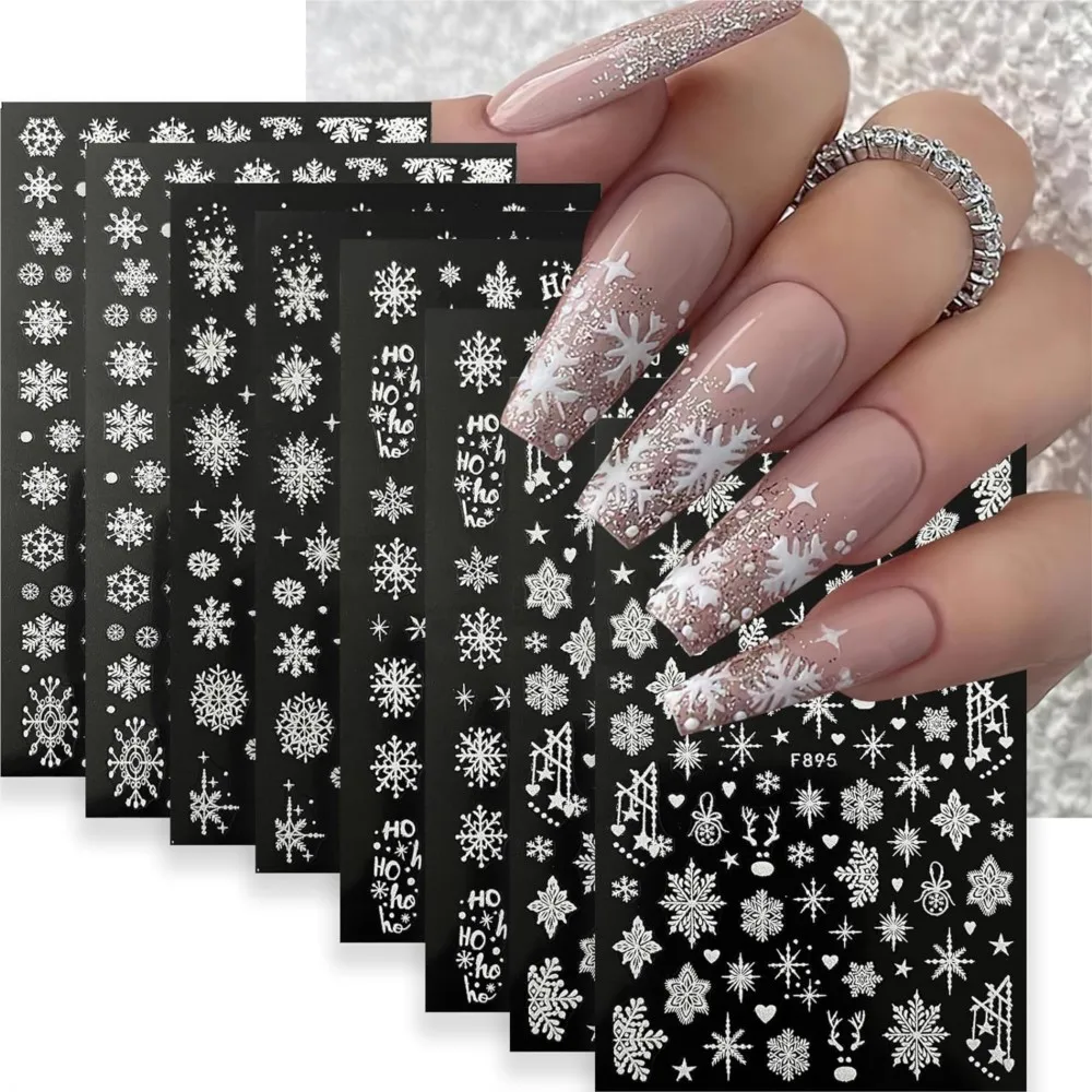 Autocollants 3D en Forme de Flocon de Neige pour Ongles, Décalcomanies à Paillettes Laser, Blanc, Noël, Manucure, DIY, Décoration Artistique, 30/12/10/6 Pièces