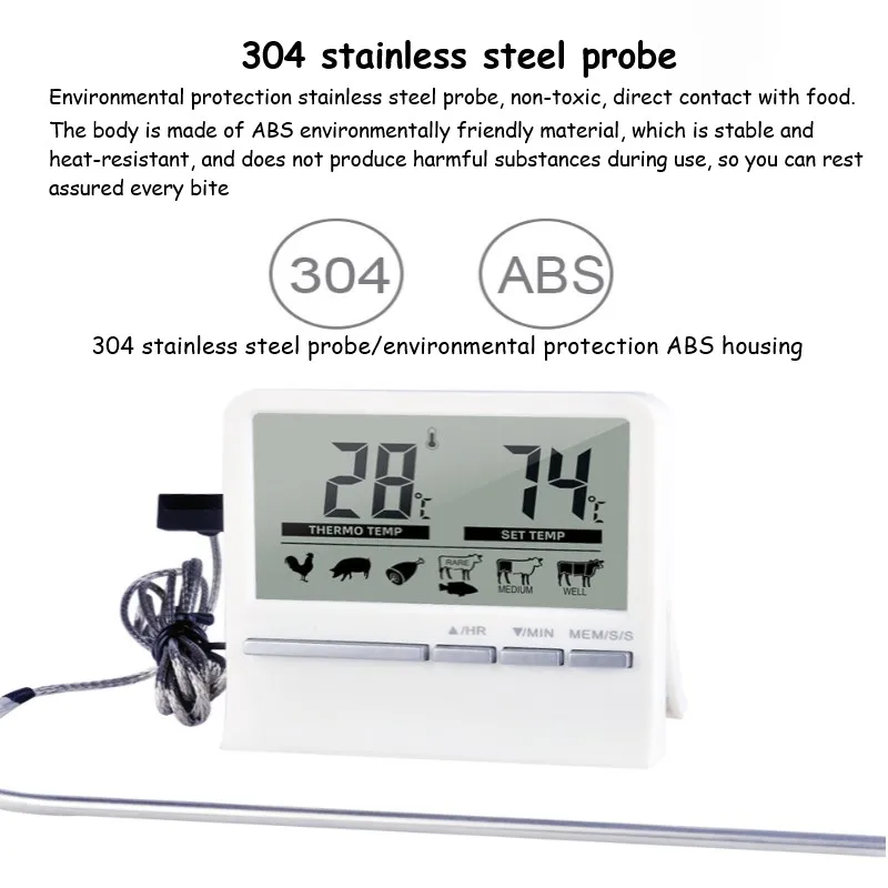 Digital Barbecue Meat Thermometer With Timer Oven Thermomet Probe Meter Outdoor Oven Meat Cooking Thermometer