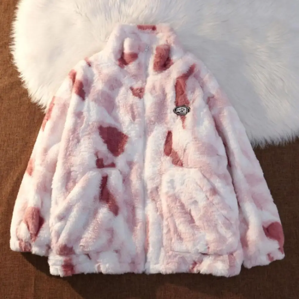 

2023 Women Tie Dye Faux Lamb Fleece Jacket Women Winter Coat Plush Windproof Harajuku Casual Loose Female Thick Coat