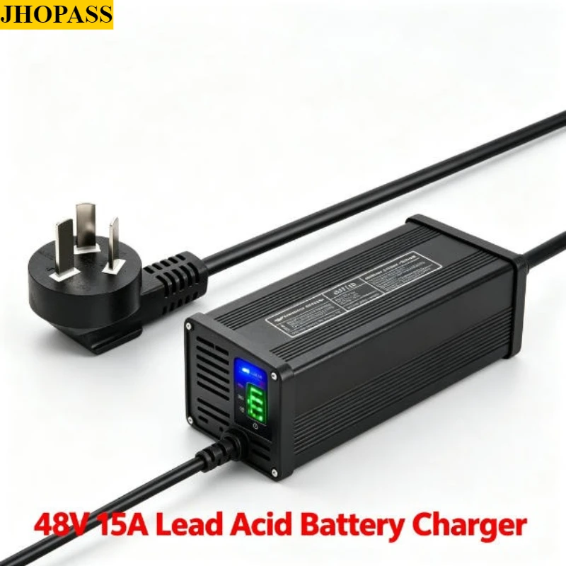 Smart LCD 48V 15A AGM GEL Water Dry Lead Acid Battery Charger for Four-wheeler NEV EV Motorcycle 110V or 220V UK US EU AU Plug