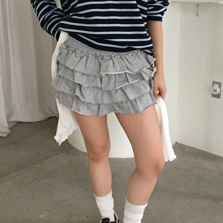 

Юбка-полусолнце в балетном стиле для девочек-подростков, с эластичным поясом, пышным кружевным подолом, короткая многоярусная юбка, повседневный стиль